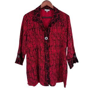 Habitat Sz Medium Red Black Wearable Art to Wear Christmas Blouse Shirt Top
